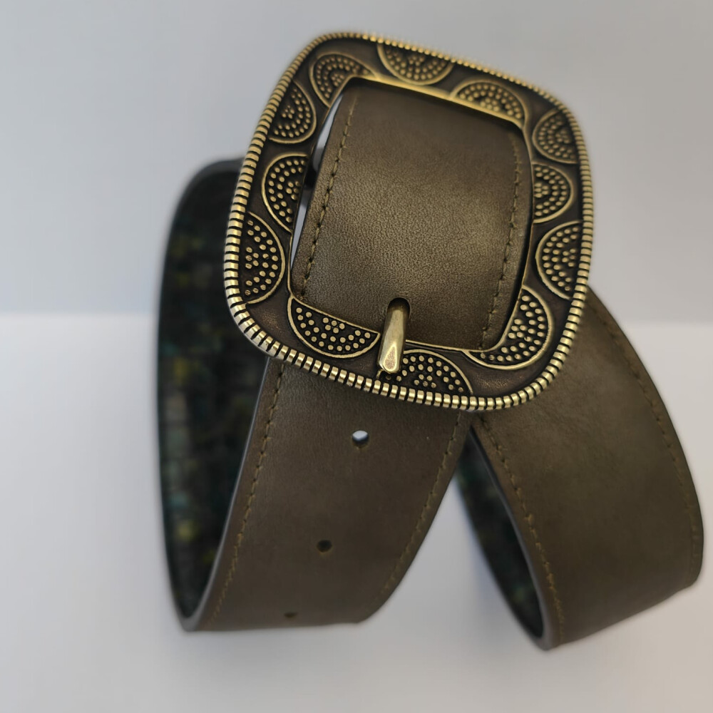 Ceinture reversible femme Croco vert / Kaki